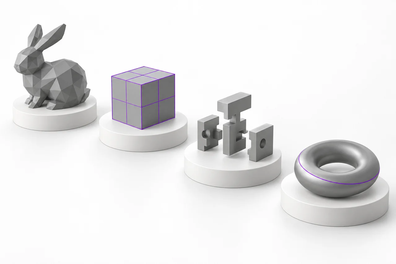 STL, OBJ, 3MF and STEP: choose the right conversion — editorial illustration